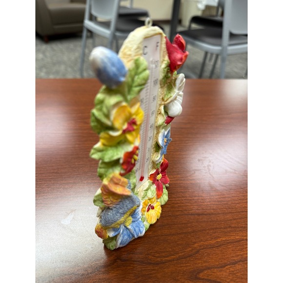 Handcrafted Hummingbird Floral Thermometer Decorative Weather Station - Picture 2 of 7